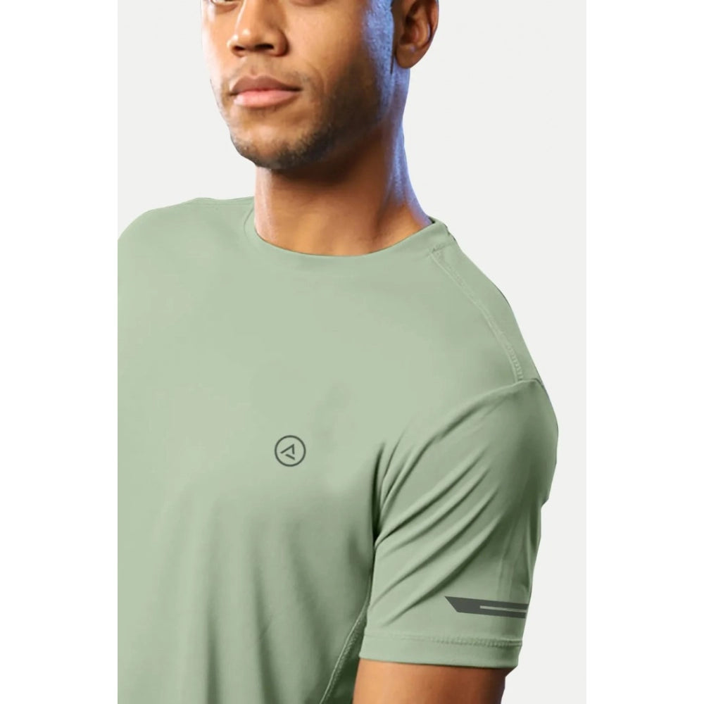 Generic Men's Casual Half sleeve Solid Polyester Crew Neck T-shirt (Pista)
