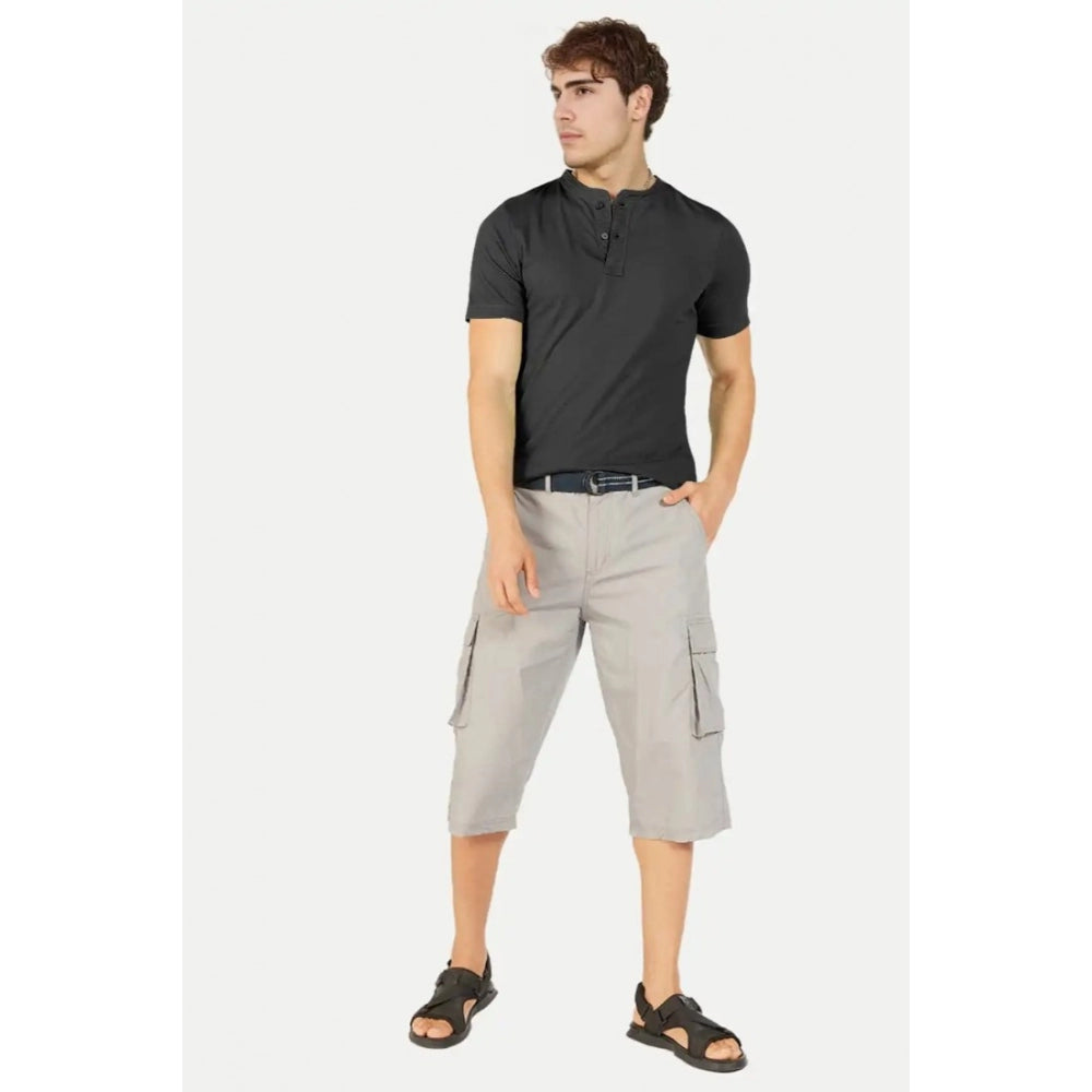 Generic Men's Casual Half sleeve Solid Cotton Henley Neck T-shirt (Black)