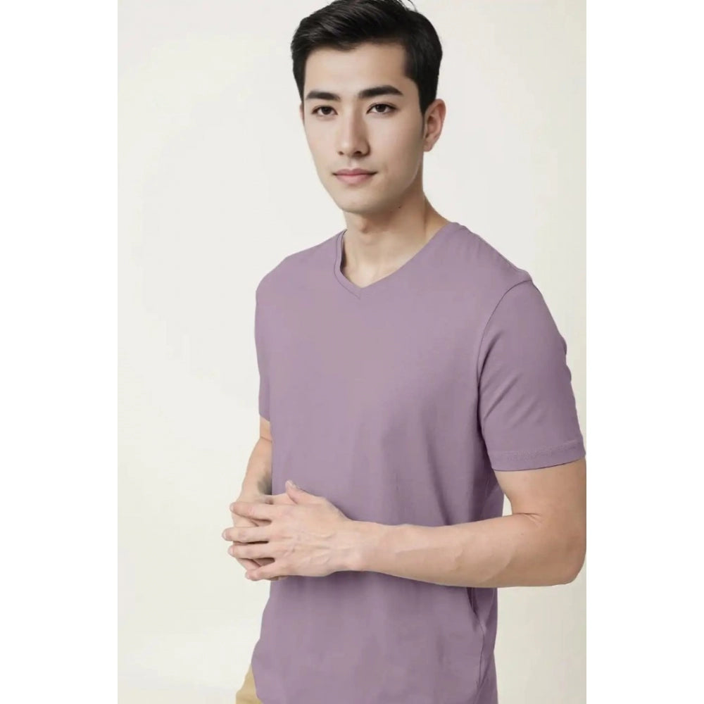 Generic Men's Casual Half sleeve Solid Cotton V Neck T-shirt (Lavender)