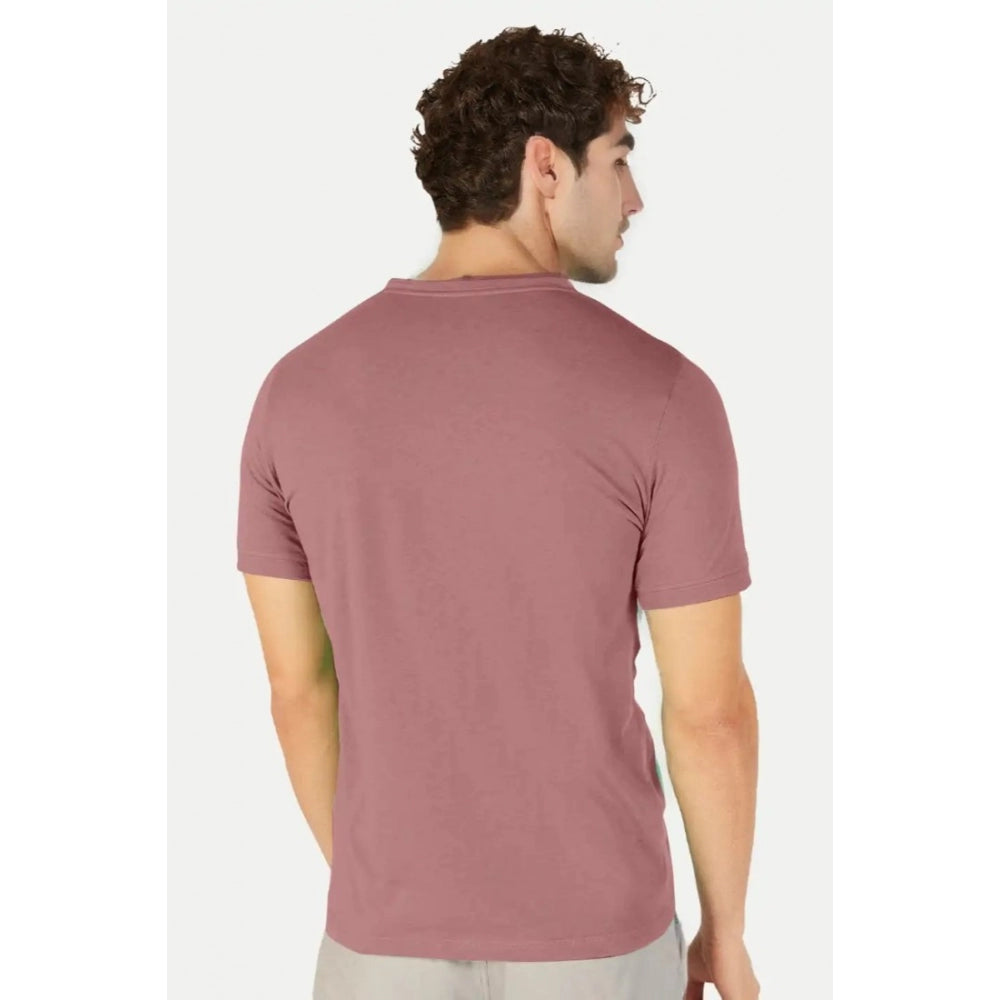 Generic Men's Casual Half sleeve Solid Cotton Henley Neck T-shirt (Onion)