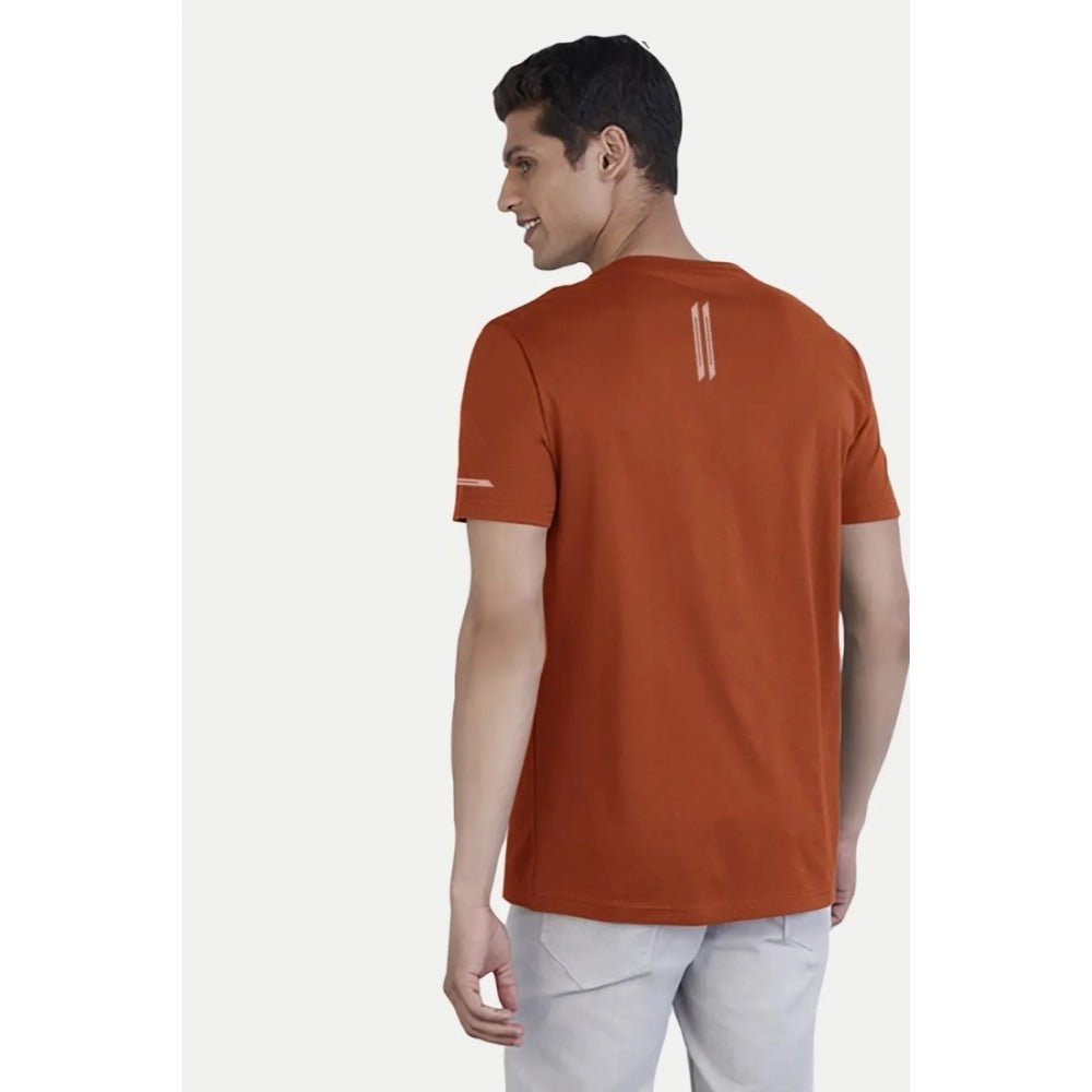 Generic Men's Casual Half sleeve Solid Polyester Crew Neck T-shirt (Rust)