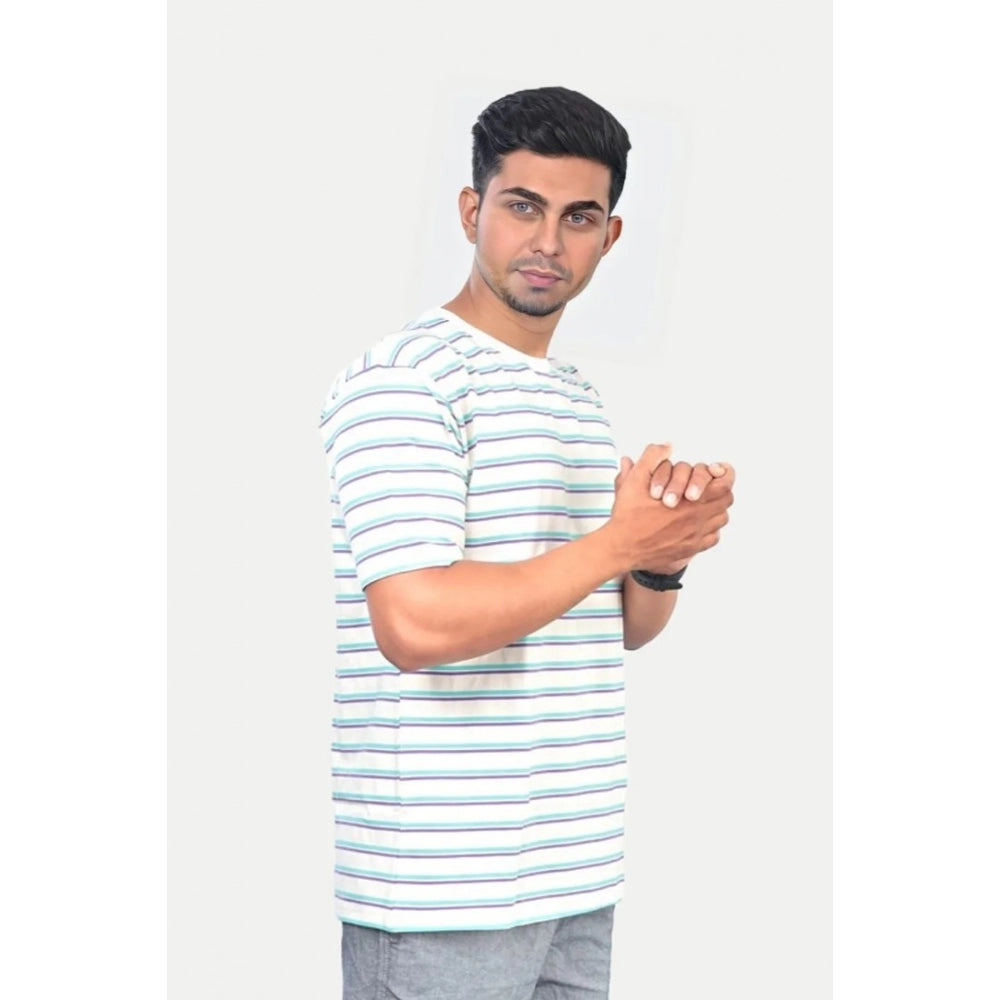 Generic Men's Casual Half sleeve Stripped Cotton Crew Neck T-shirt (White)