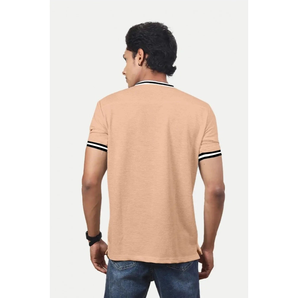 Generic Men's Casual Half sleeve Printed Cotton Crew Neck T-shirt (Coral)