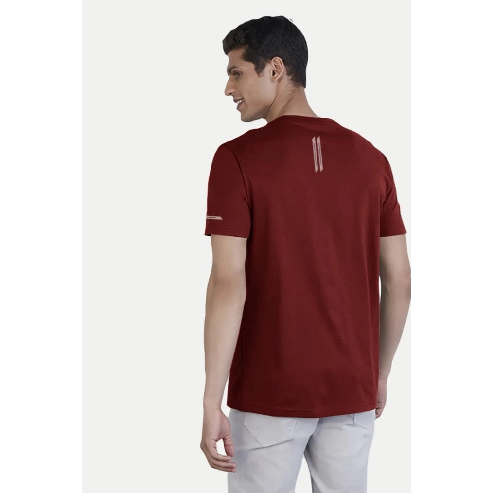 Generic Men's Casual Half sleeve Solid Polyester Crew Neck T-shirt (Maroon)