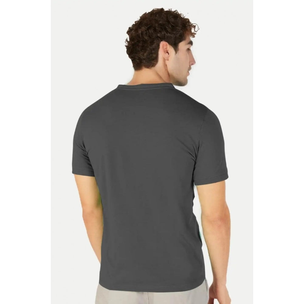 Generic Men's Casual Half sleeve Solid Cotton Henley Neck T-shirt (Dark Grey)