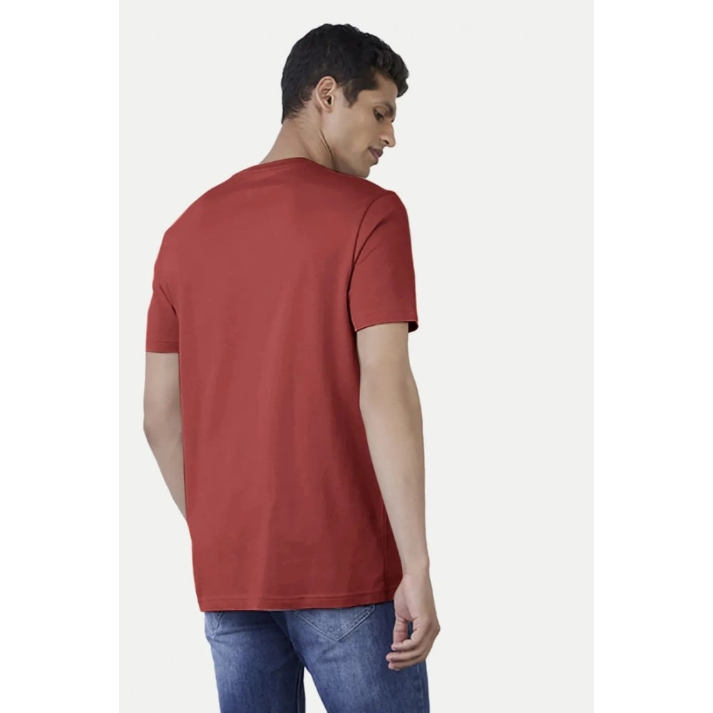 Generic Men's Casual Half sleeve Printed Polyester Crew Neck T-shirt (Red)