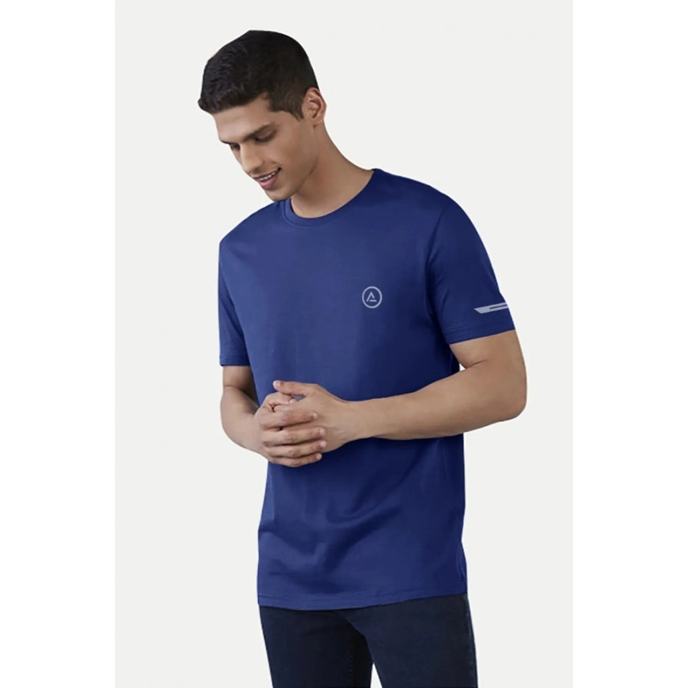 Generic Men's Casual Half sleeve Solid Polyester Crew Neck T-shirt (Blue)