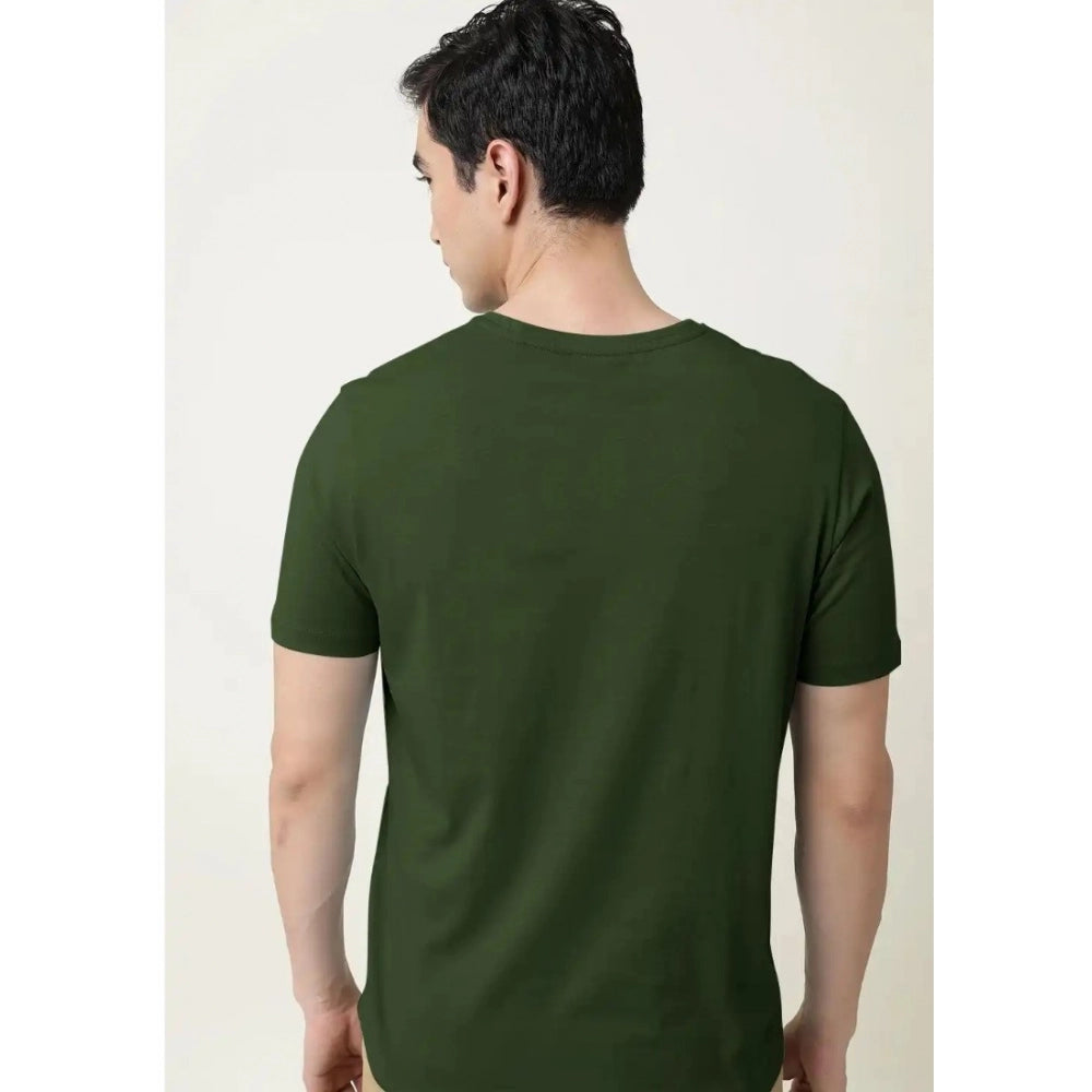 Generic Men's Casual Half sleeve Solid Cotton V Neck T-shirt (Olive)