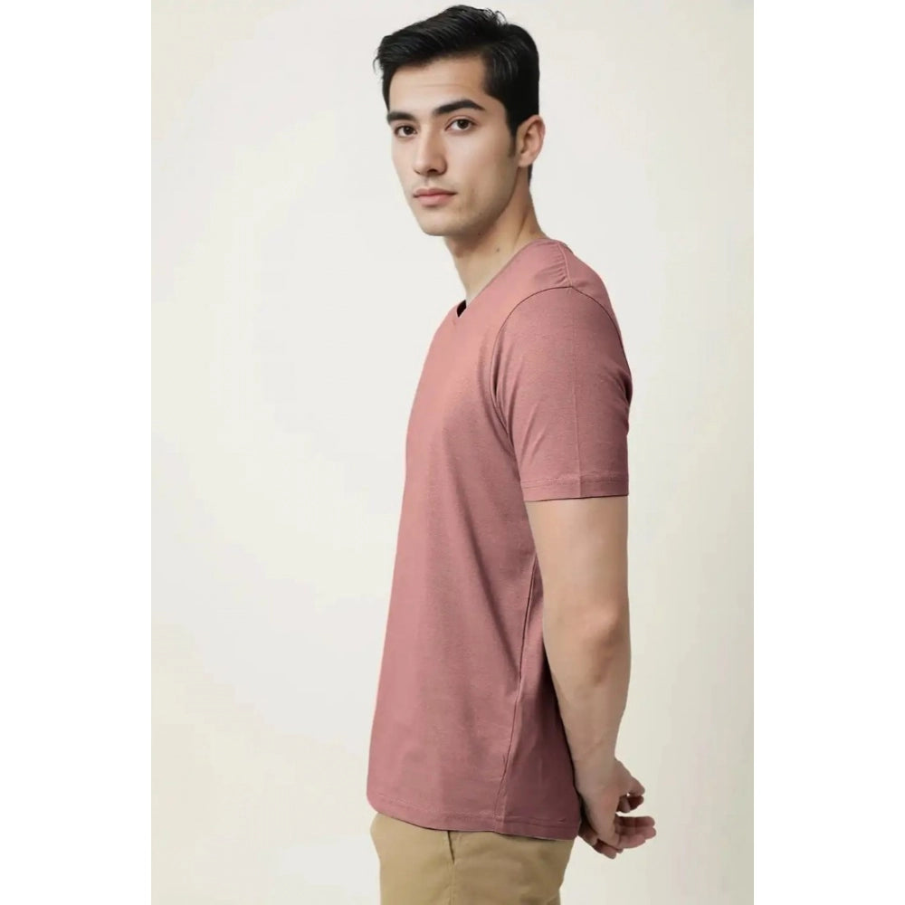 Generic Men's Casual Half sleeve Solid Cotton V Neck T-shirt (Onion)