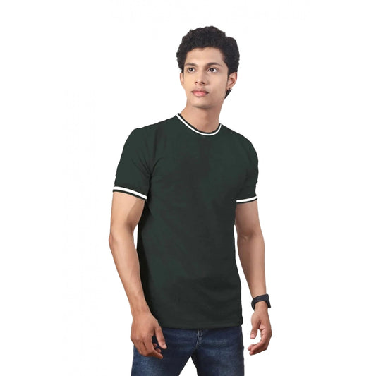 Generic Men's Casual Half sleeve Solid Polyester Crew Neck T-shirt (Olive)
