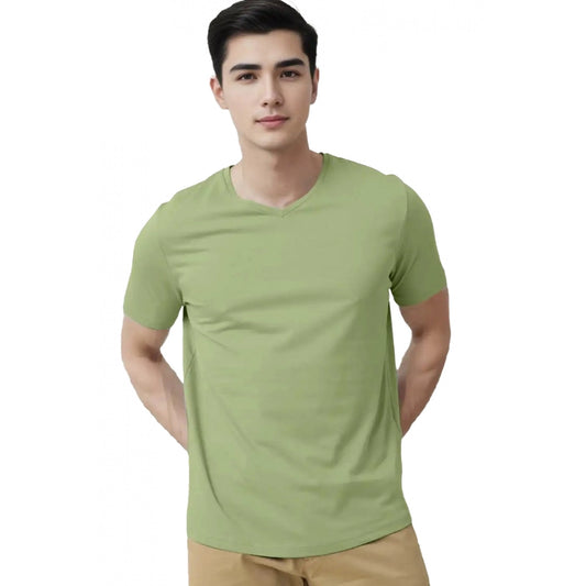 Generic Men's Casual Half sleeve Solid Cotton V Neck T-shirt (Pista)