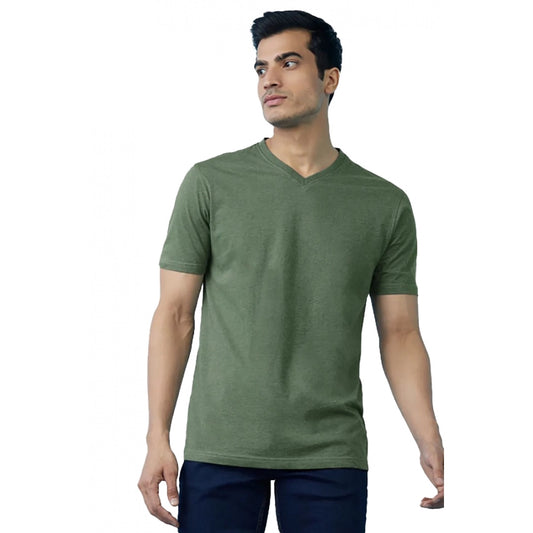 Generic Men's Casual Half sleeve Solid Cotton V Neck T-shirt (Green)