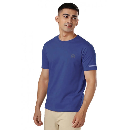 Generic Men's Casual Half sleeve Solid Polyester Crew Neck T-shirt (Blue)