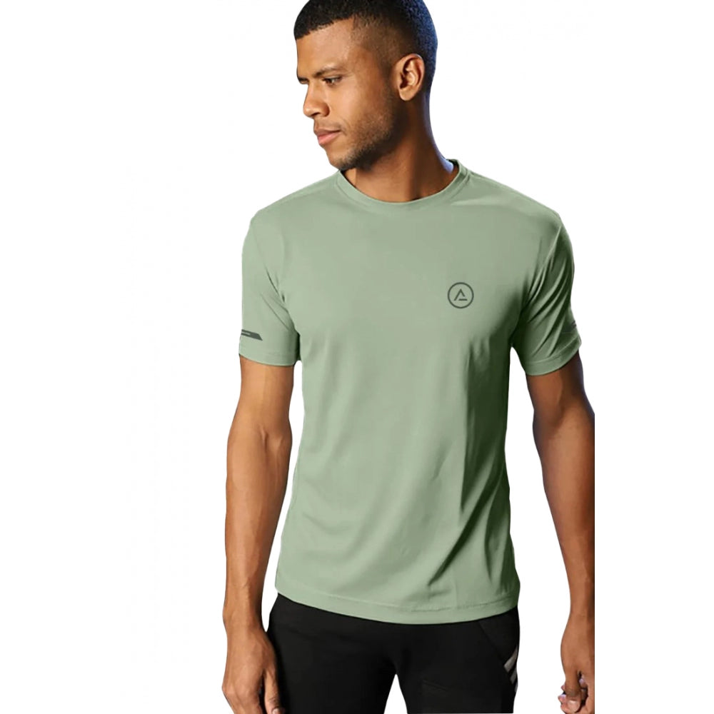 Generic Men's Casual Half sleeve Solid Polyester Crew Neck T-shirt (Pista)