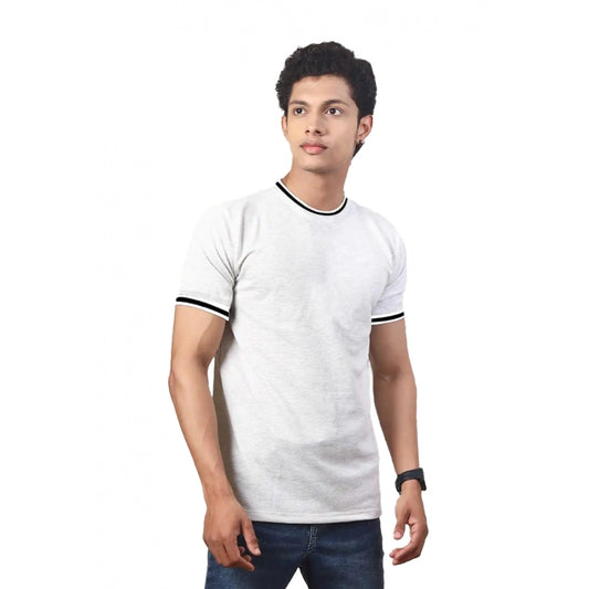 Generic Men's Casual Half sleeve Solid Polyester Crew Neck T-shirt (Ecru)