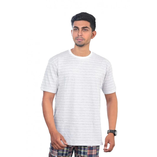 Generic Men's Casual Half sleeve Stripped Cotton Crew Neck T-shirt (Grey )