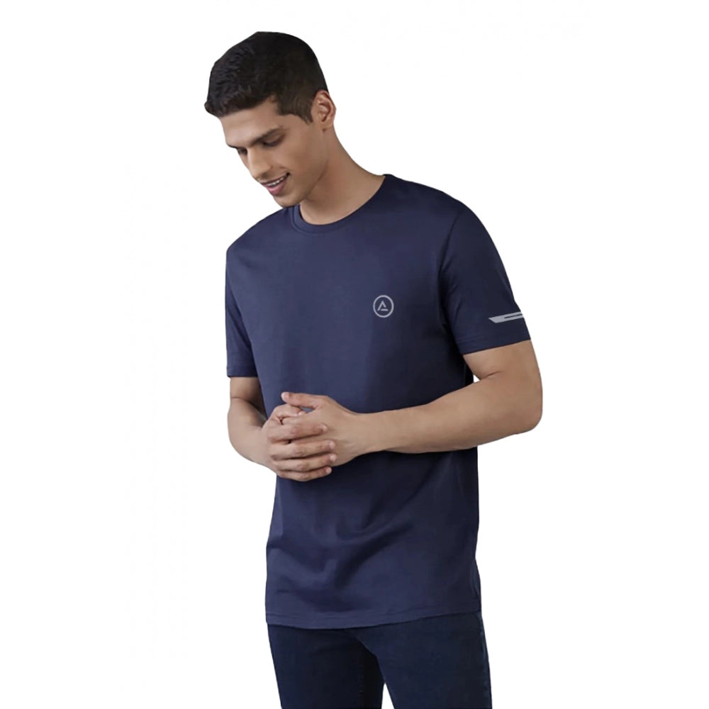 Generic Men's Casual Half sleeve Solid Polyester Crew Neck T-shirt (Navy)