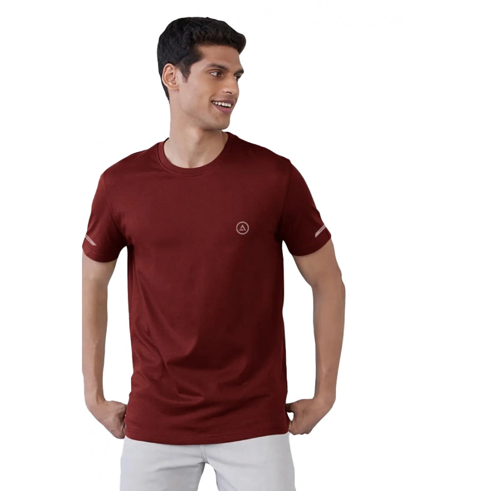 Generic Men's Casual Half sleeve Solid Polyester Crew Neck T-shirt (Maroon)