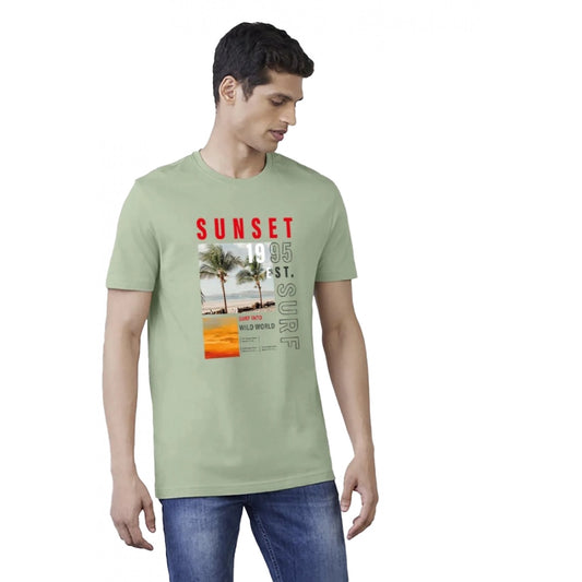 Generic Men's Casual Half sleeve Digital Printed Cotton Crew Neck T-shirt (Pista)