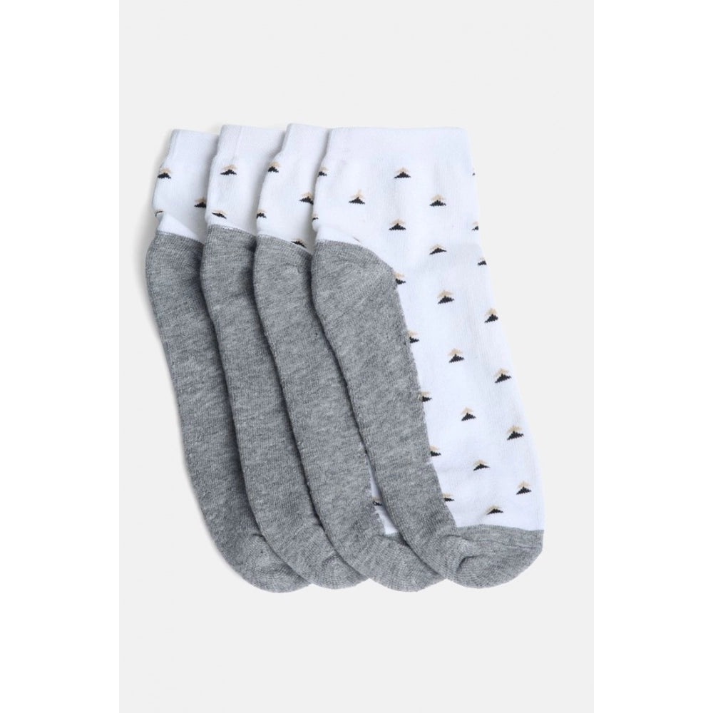 Generic 4 Pairs Men's Casual Cotton Blended Printed Mid-Calf length Socks (White)